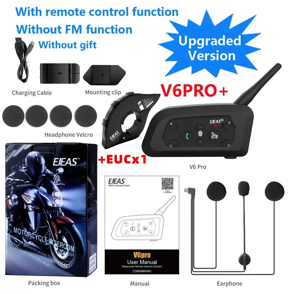 EJEAS V6 Pro+ Motorcycle Helmet Intercom | Up to 800m | 6 Riders