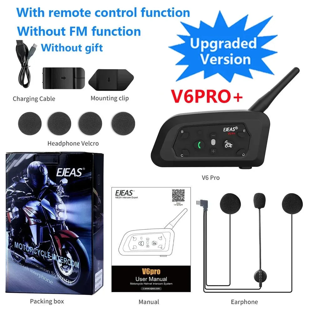 EJEAS V6 Pro+ Motorcycle Helmet Intercom | Up to 800m | 6 Riders