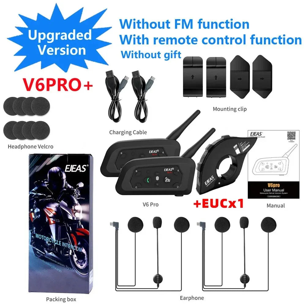 EJEAS V6 Pro+ Motorcycle Helmet Intercom | Up to 800m | 6 Riders