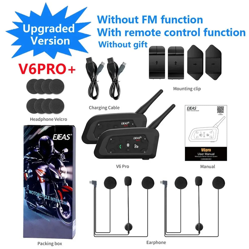 EJEAS V6 Pro+ Motorcycle Helmet Intercom | Up to 800m | 6 Riders