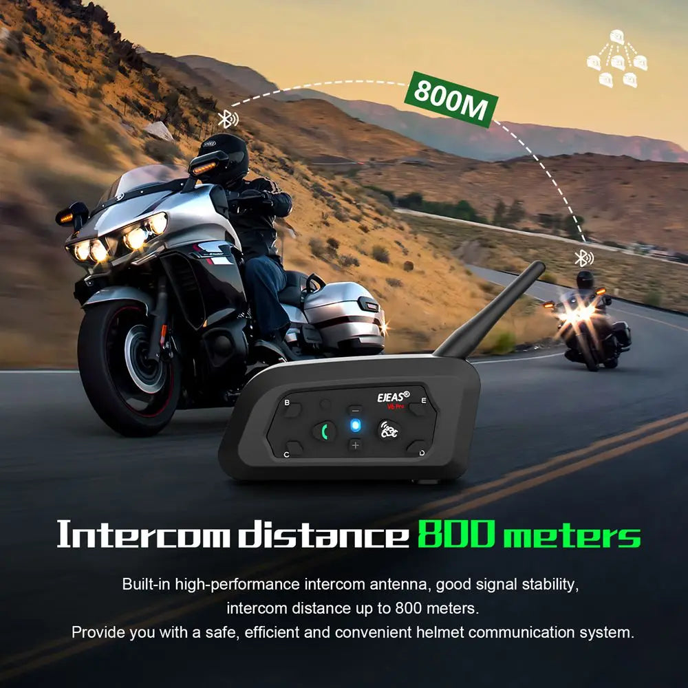 EJEAS V6 Pro+ Motorcycle Helmet Intercom | Up to 800m | 6 Riders